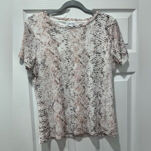 Calvin Klein Snake Print Lined Blouse Short Sleeve White Pink & Black Me…